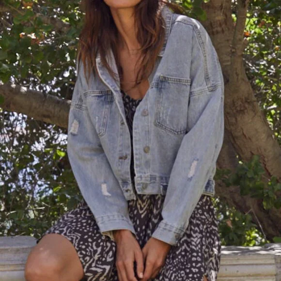 By Together Boyfriend Destroyed Denim Jacket NWT Sz Small - Picture 1 of 4